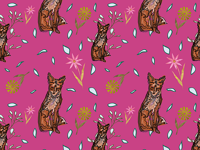 FOXY THE FOX ON FUCHSIA fox floral print fox print foxy the fox fuchsia floral graphic design spring print