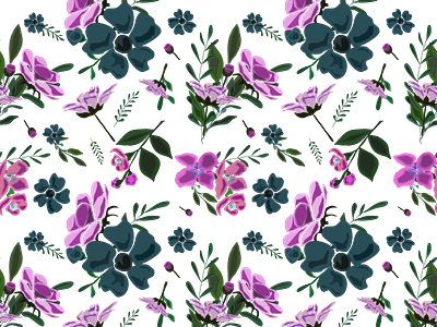 Purple Floral Repeat blue floral graphic design pink floral purple floral spring floral white floral