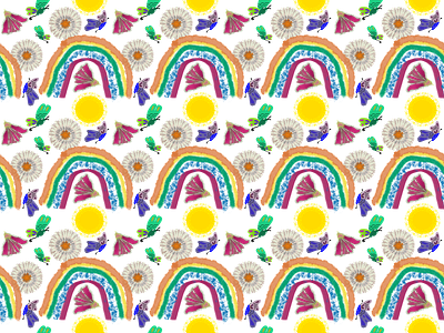 RAINBOWS IN SPRING PRINT butterfly print childrens print colorful print floral print graphic design rainbow print
