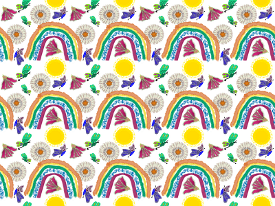 RAINBOWS IN SPRING PRINT butterfly print childrens print colorful print floral print graphic design rainbow print