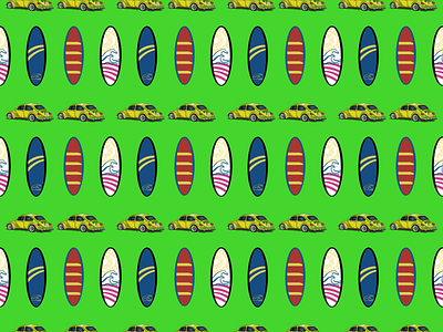 SURFBOARD AND VW BUG STRIPE - NEON GREEN beach print graphic design surfboards surfing print volkswagon vw bugs