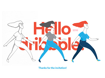 Hello! dribbble illustration invite thanks wip