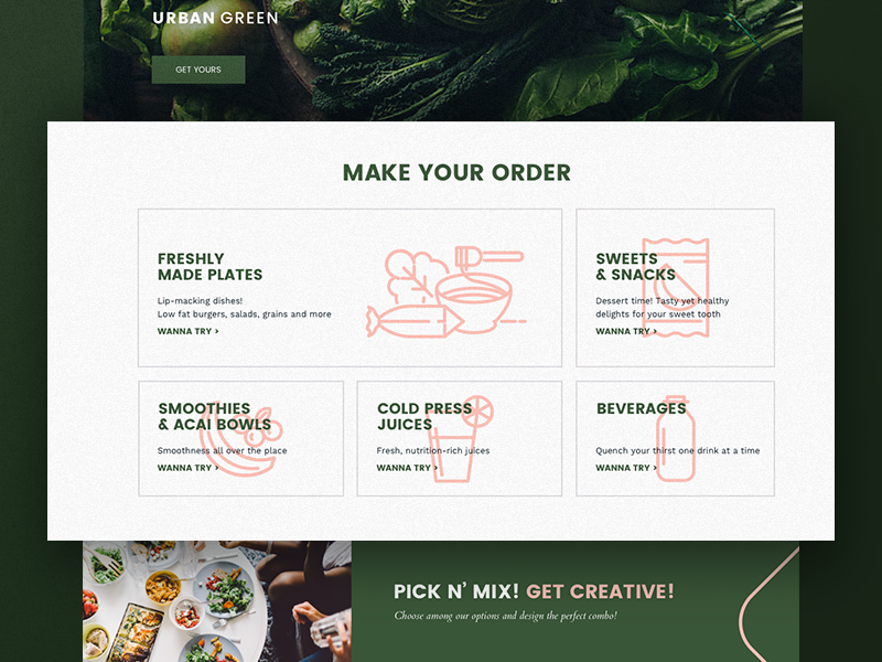 Urban green website fresh fit digital ux website site eat health food icons ui web