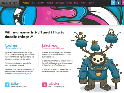 Portfolio Revamp blue neil hanvey pink portfolio web design