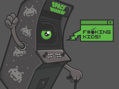The Coin Op Kid arcade green grey joystick space invaders
