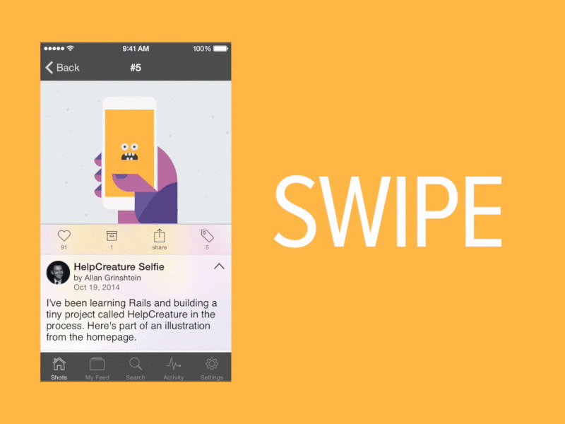 PinkApp – Dribbble client for iOS 8 animation app gif interface ios ios8 iphone iphone 6 mobile ui ux