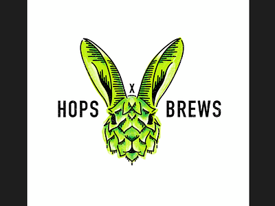 Hops and Brews art beer branding green hops illustration modern monoline rabbit