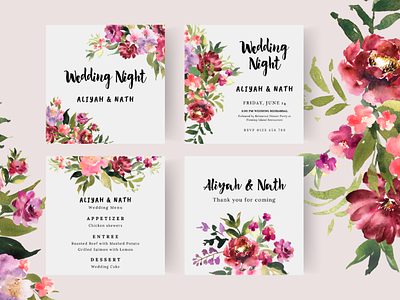 Wedding Night Social Media Post Template with Watercolor Florals canva design florals instagram invitation post social media template watercolor wedding