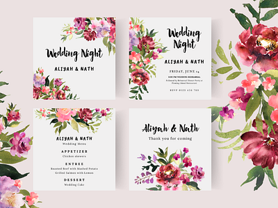 Wedding Night Social Media Post Template with Watercolor Florals canva design florals instagram invitation post social media template watercolor wedding