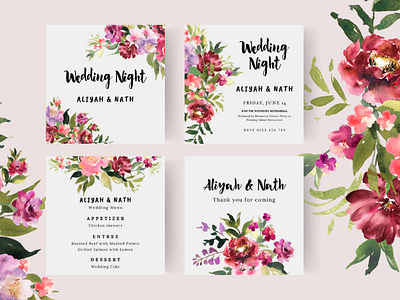 Wedding Night Social Media Post Template with Watercolor Florals