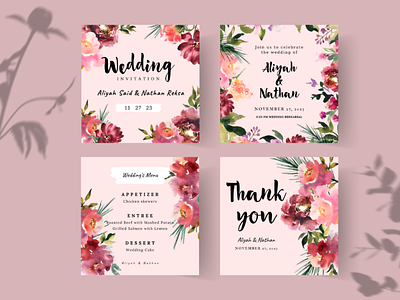 Wedding Invitation Template with Watercolor Florals canva design florals flowers instagram invitation pink post social media template watercolor wedding