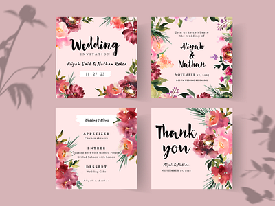 Wedding Invitation Template with Watercolor Florals