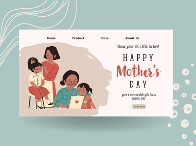 Happy Mother's Day Landing Page Template canva design event graphic design hand drawn illustration landing mothers day page post simple ui