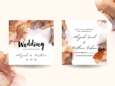 Wedding Invitation Card with Alcohol Ink Background