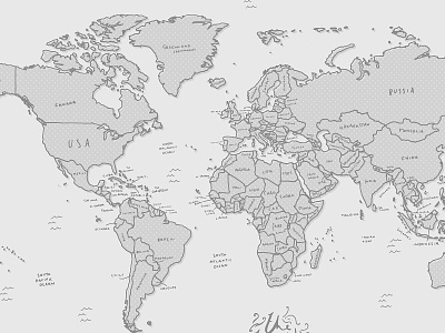 The World illustration map silkscreen travel world
