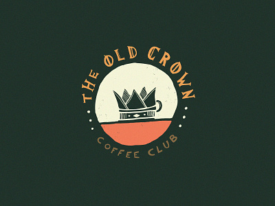 The Old Crown Coffee Club brand brown coffee hand drawn illustration logo orange red shop type