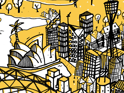 Sydney (2) black brand buildings city clean drawing illustration sharpie sydney yellow
