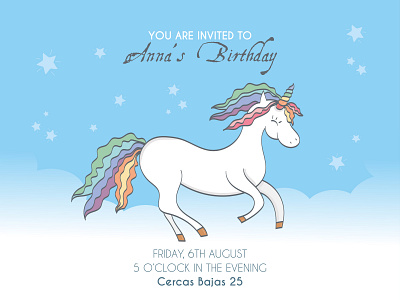 Happy birthday invitation. Cute hand drawn unicorn. AI birthday cartoon children cute greeting card handdrawn invitation kids soft colors unicorn