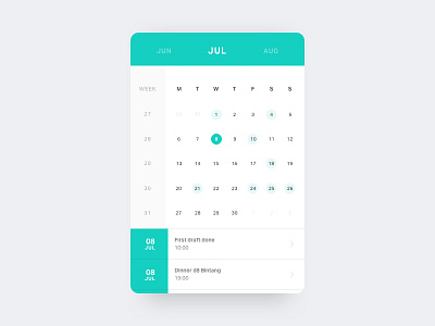 Calendar calendar card clean colours interface investment minimal mobile ui ux