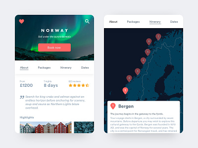 Norway card clean design minimal mobile norge northern lights norway scandi scandinavian travel ui