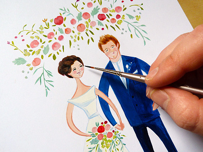 Hannah And Dominick celebration couple dress flowers handmade illustration painting stationery wedding