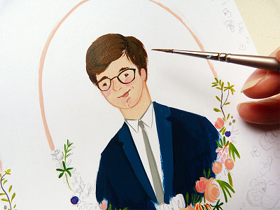 Robert bride dress floral flowers frame glasses hair handmade portrait spectacles wedding