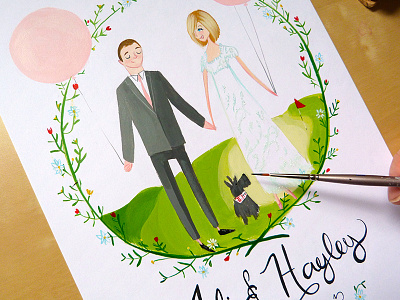 Scrabble! celebration couple dog dress flowers handmade illustration painting pooch scottie stationery wedding