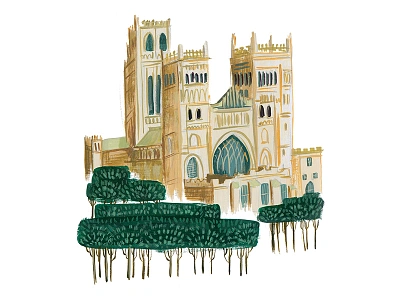 AD 1093 cathedral durham fantasy hand painted handmade illustration painting