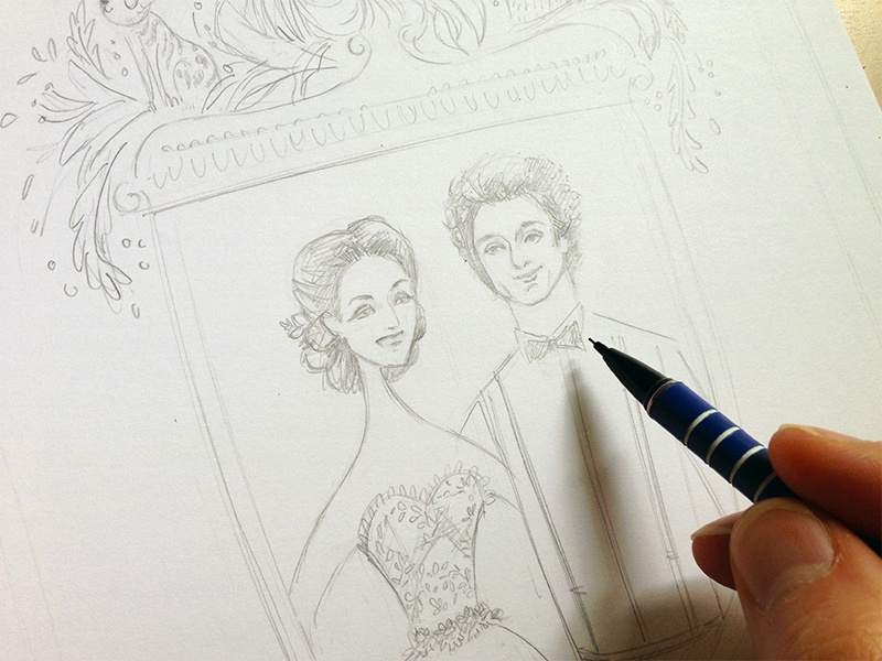 Hearts Open Slowly wedding portrait drawing pencil couple real handmade