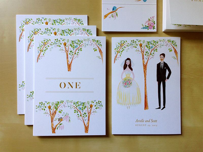 Birds and the Trees wedding stationery invitation birds trees table-numbers couple branch printed place-card