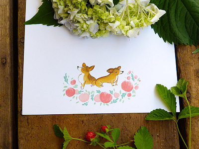 Corgis on the Run corgis drawing green illustration painting pink wedding