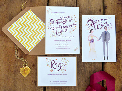 Cool kids chevron invitations lettering purple stationery wedding