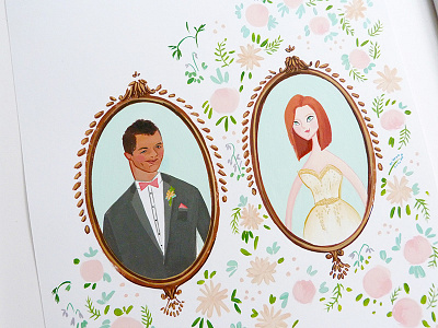 Hung up on you blush coral flowers frames groom bride mint portrait red head wall paper wedding