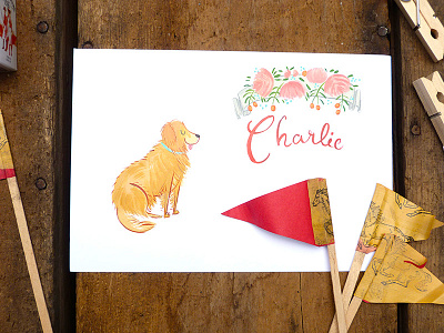 Charlie, the grooms' dog of honor dog illustration lettering painting retreiver
