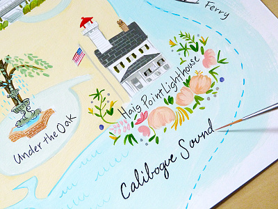 Calibogue Sound illustration ink lettering lighthouse map paint south carolina