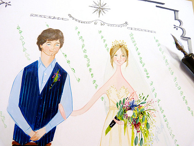 A Mid-Summer's ... blue couple painting pen portrait tiara wedding