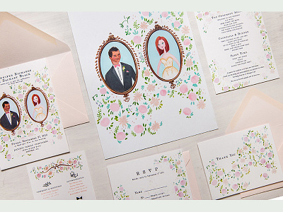 La Dee Dah fancy floral illustrated rococo stationery wedding