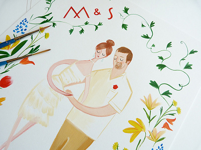 10 years couple cuba deco illustration ivy lilies painting wedding portrait