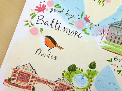 Baltimore Orioles baltimore bay handmade illustration map orioles river water