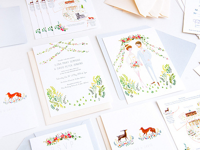 Ilona And David custom deer design england floral fox garden handmade illustration map stationery wedding