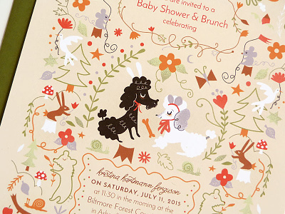 Buford & Barney announcement baby butterfly custom floral illustration poodle