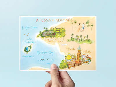 Atessa & Keumars beach custom floral illustration island mexico wedding whale