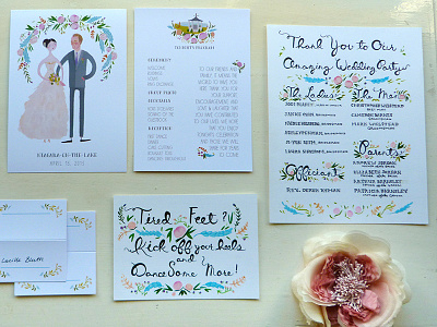 Printed and Prepped bride floral frame groom illustration portrait stationery suite wedding