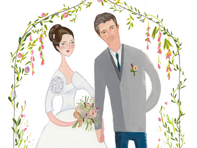 Fini bride floral frame glasses groom illustration portrait spectacles stationery suite wedding