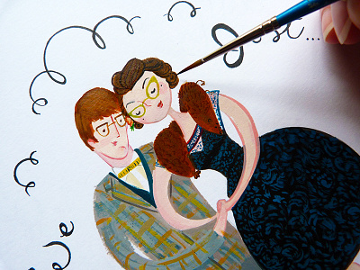 We Just Got Hitched! bride floral frame glasses groom illustration portrait spectacles stationery suite wedding