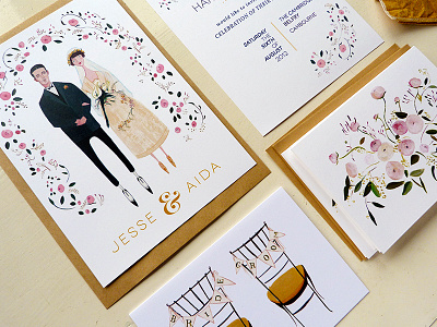 Vogue bride card couple groom illustration peonies stationery typography wedding