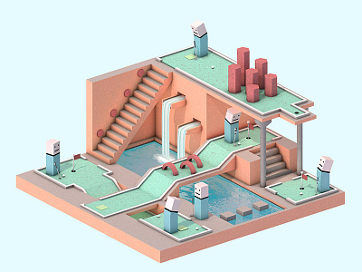 Golfpark One 3d cube illustration isometric lowpoly waterpark