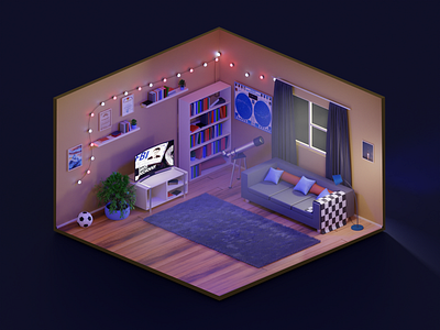 Cozy Room 3d 3dart 3dartist astro astronomy blender blender 3d cinema4d city cozy cycles design football graphic design illumination illustration lowpoly overwiew room space