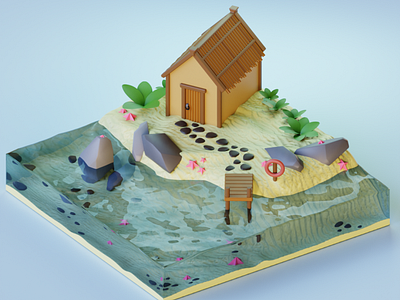 Place to rest 3d 3dart 3dartist 3dmodeling blender blender 3d by the sea by the water cycles design illustration lowpoly modelling paradise render rest sea