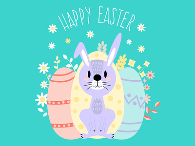 Easter bunny and eggs adobe illustrator cute design graphic design illustration vector
